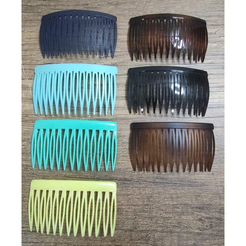 7 Vtg Y2K Multicolor Plastic Side Hair Combs 2.5" 80's 90's Made In Hong Kong